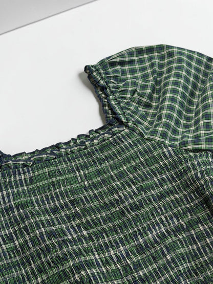 Maison Plaid Square-neck Dress