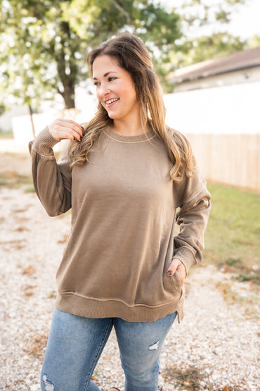 Mocha Fleece Basic Crewneck Sweatshirt