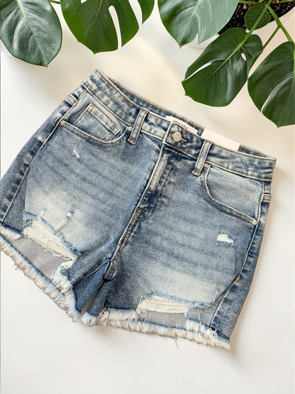 Heather Light Distressed Denim Shorts