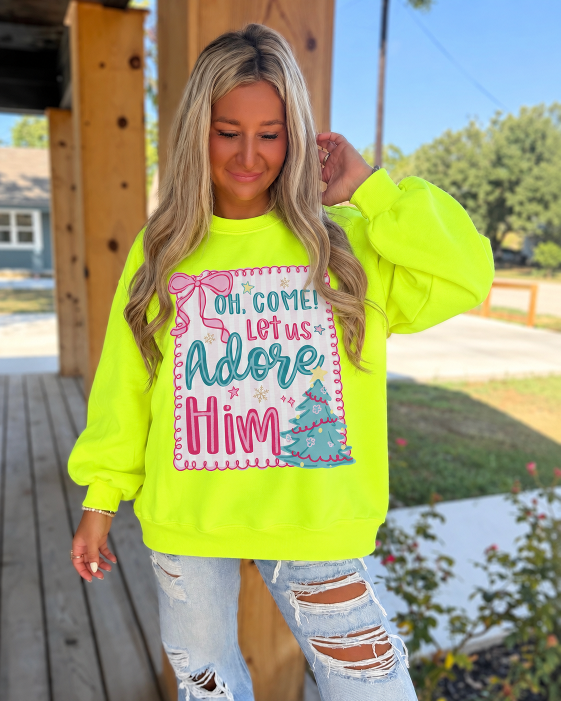 Let Us Adore Him Graphic Crewneck Top