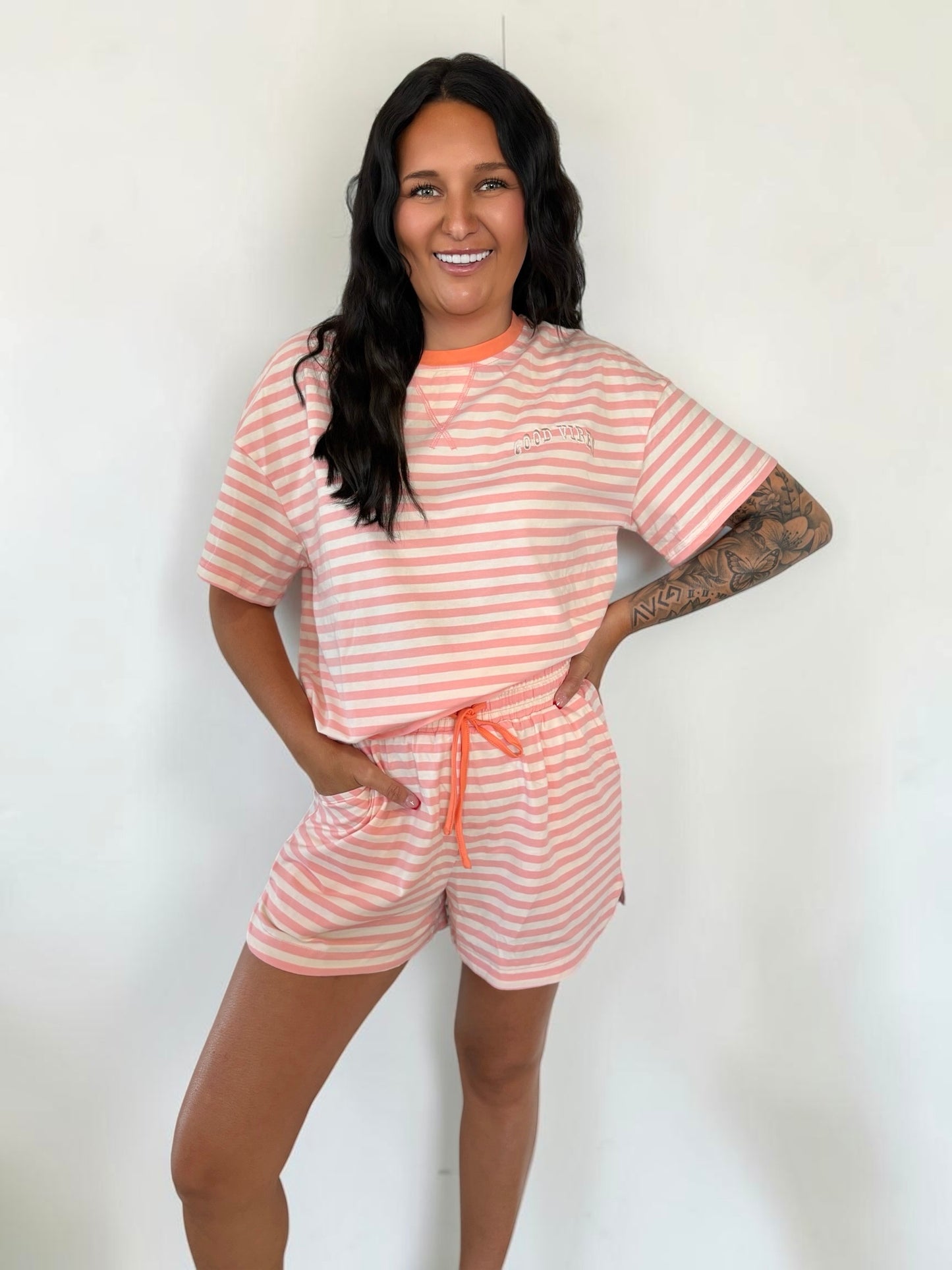 GOOD VIBES Stripe Lounge Set