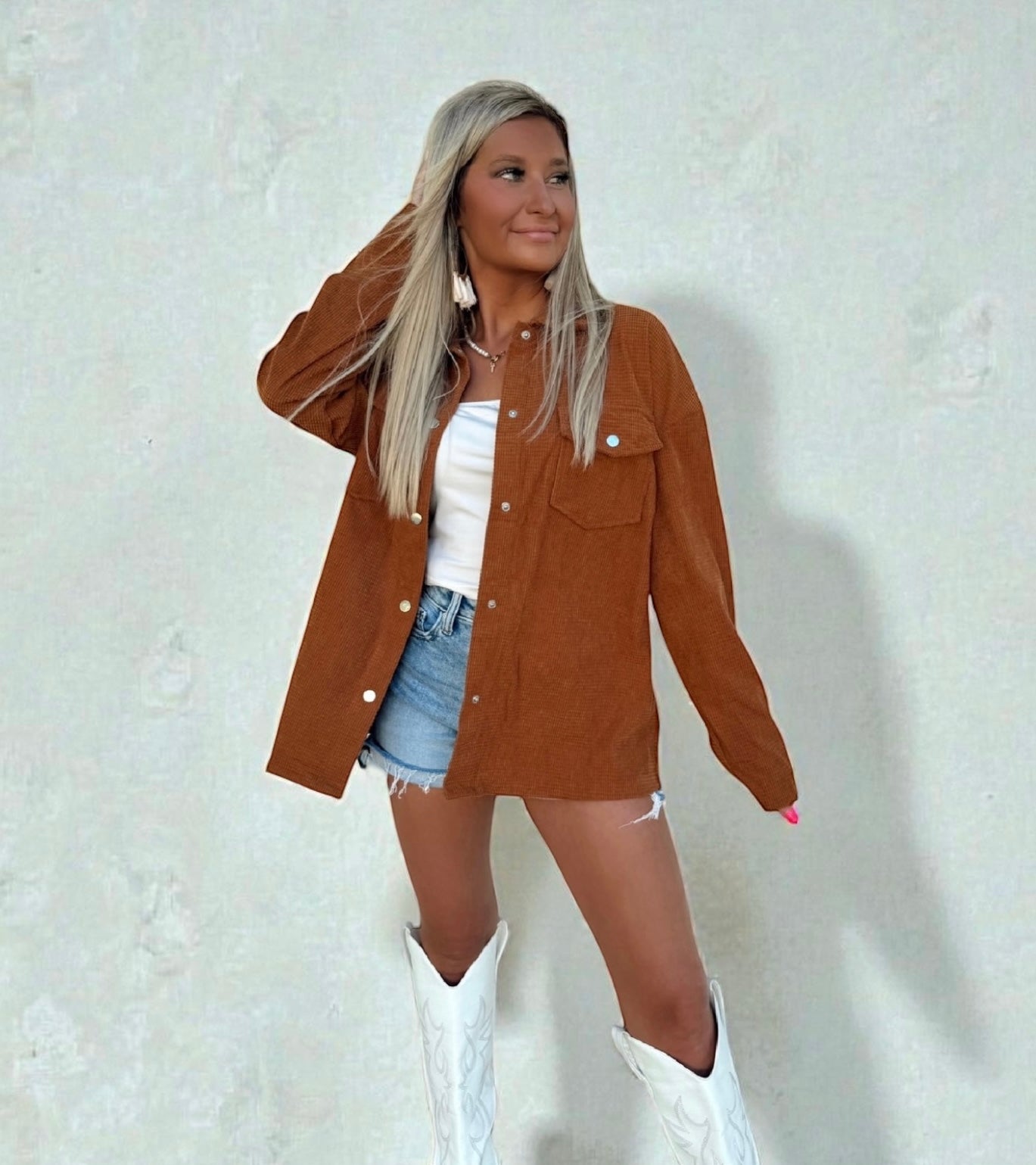 Woodland Relax Ribbed Shacket Top