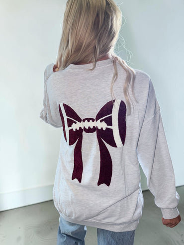Chenille Bow Oversized Football Sweatshirt