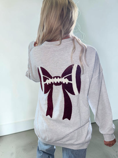 Chenille Bow Oversized Football Sweatshirt