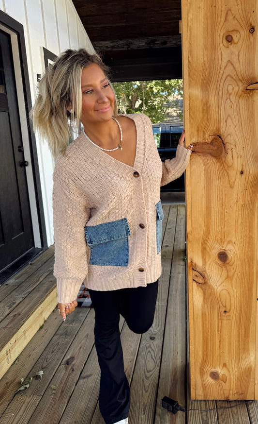 Patch And Thread Open Cardigan Top