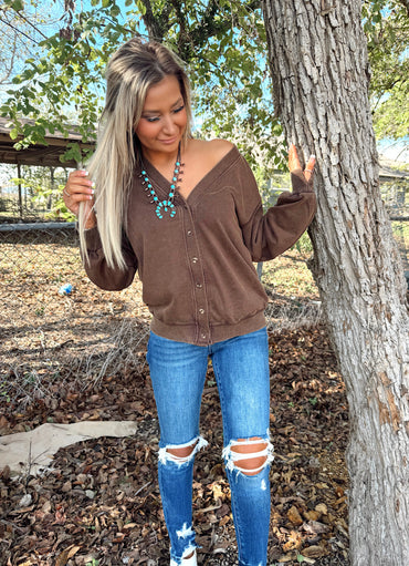 Coffee Knit Button Front Cardigan Top