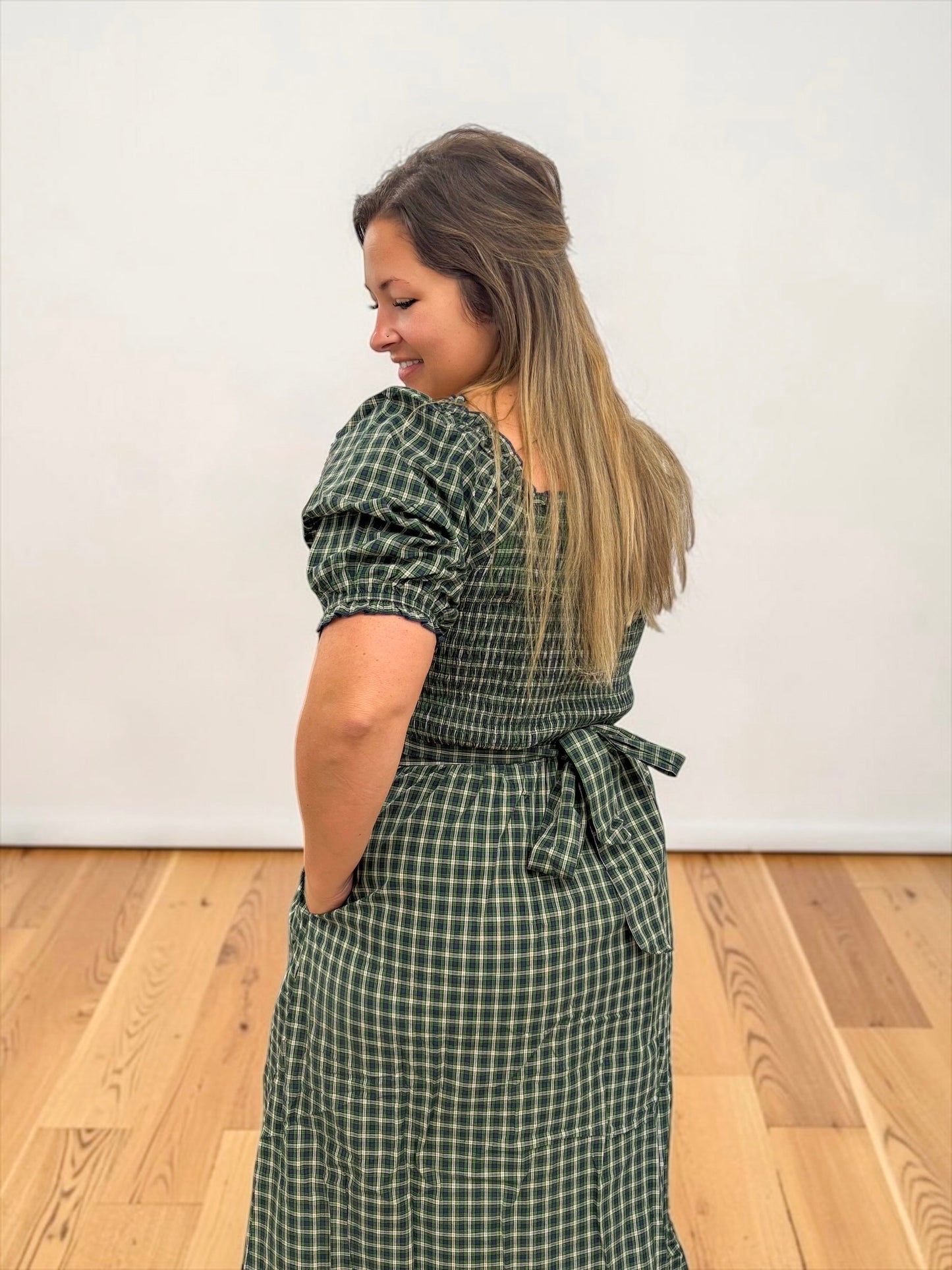 Maison Plaid Square-neck Dress