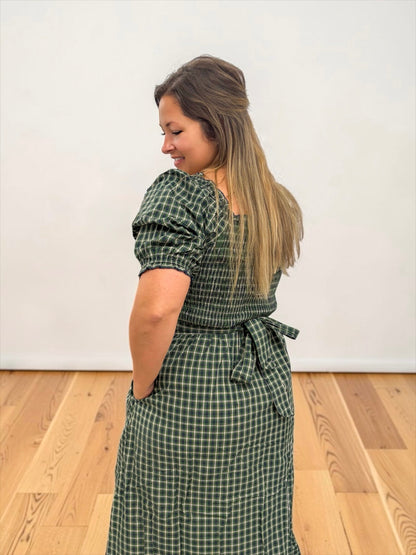 Maison Plaid Square-neck Dress