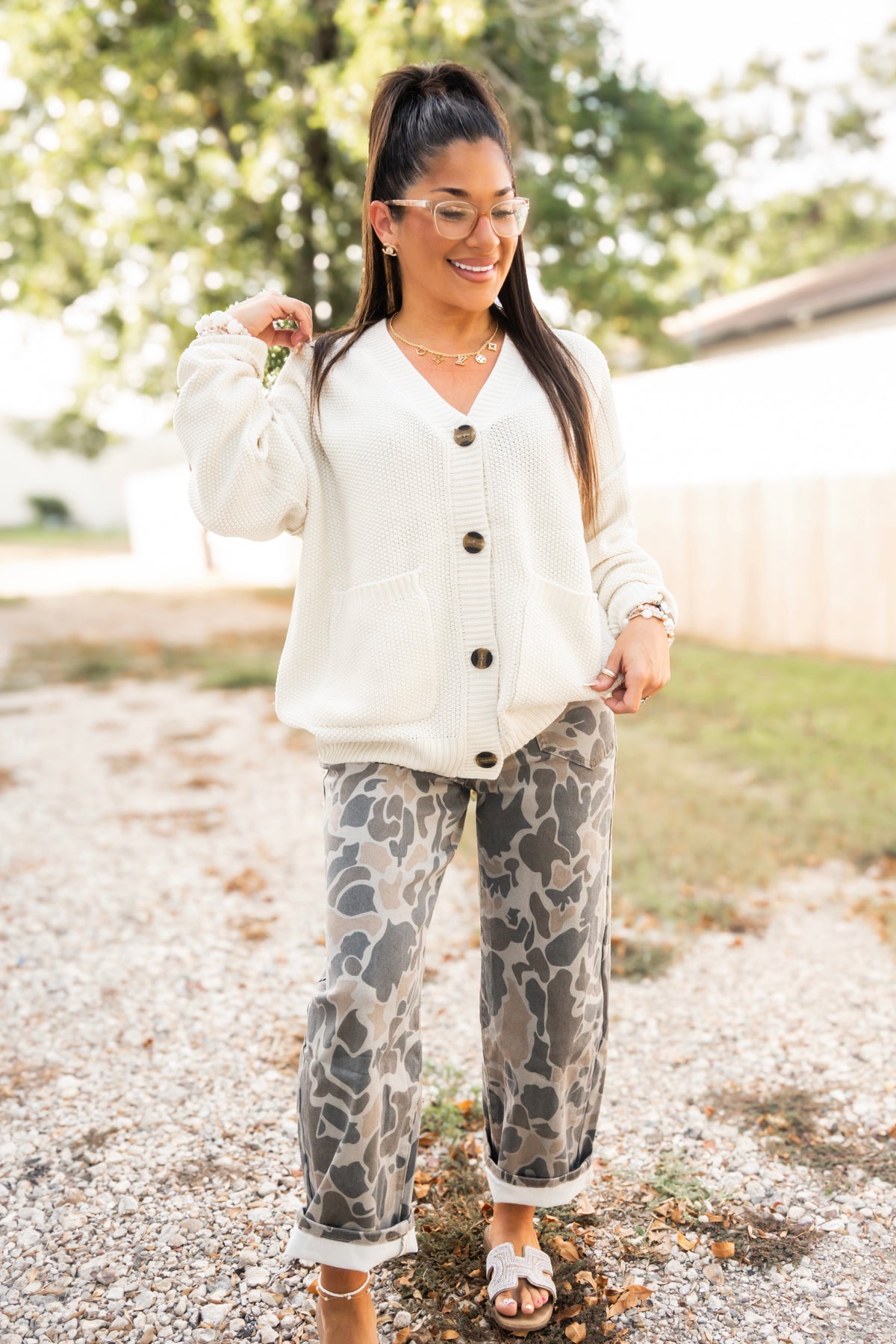 Ivory Texture Knit Button Cardigan