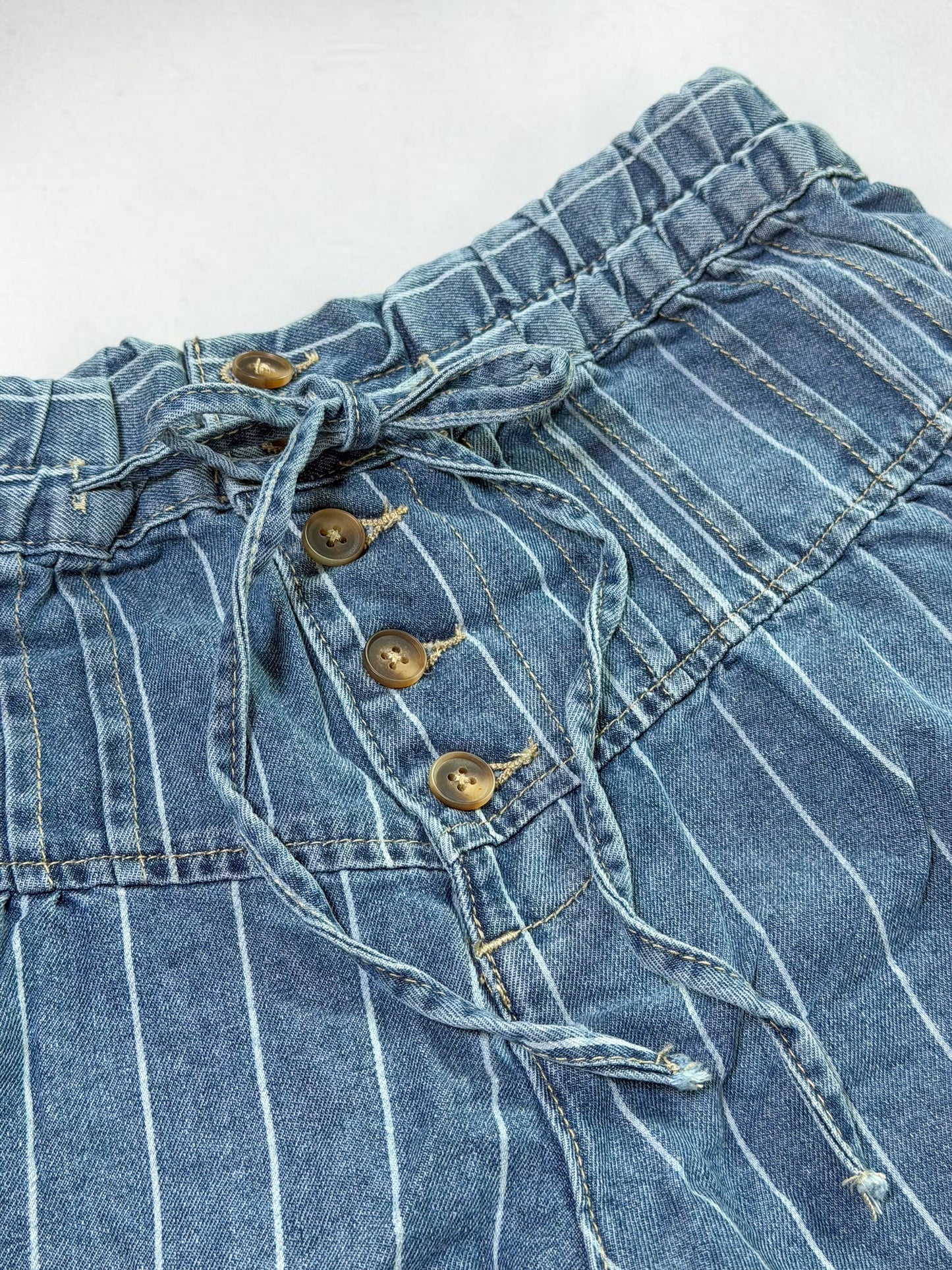 Blue Stripes Denim Drawstring Shorts