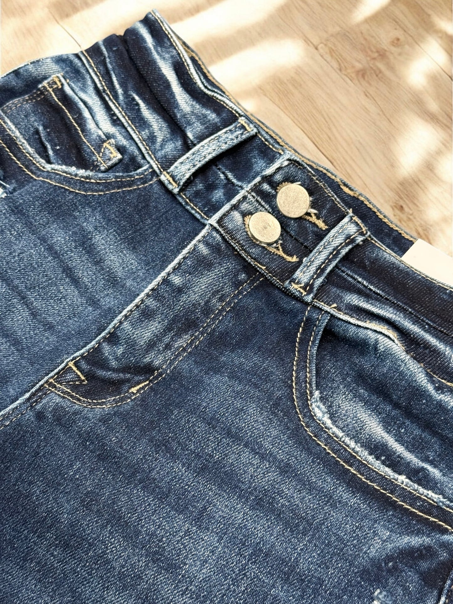 DARK WASH Route 507 Milestone Distressed Denim Flare Jeans