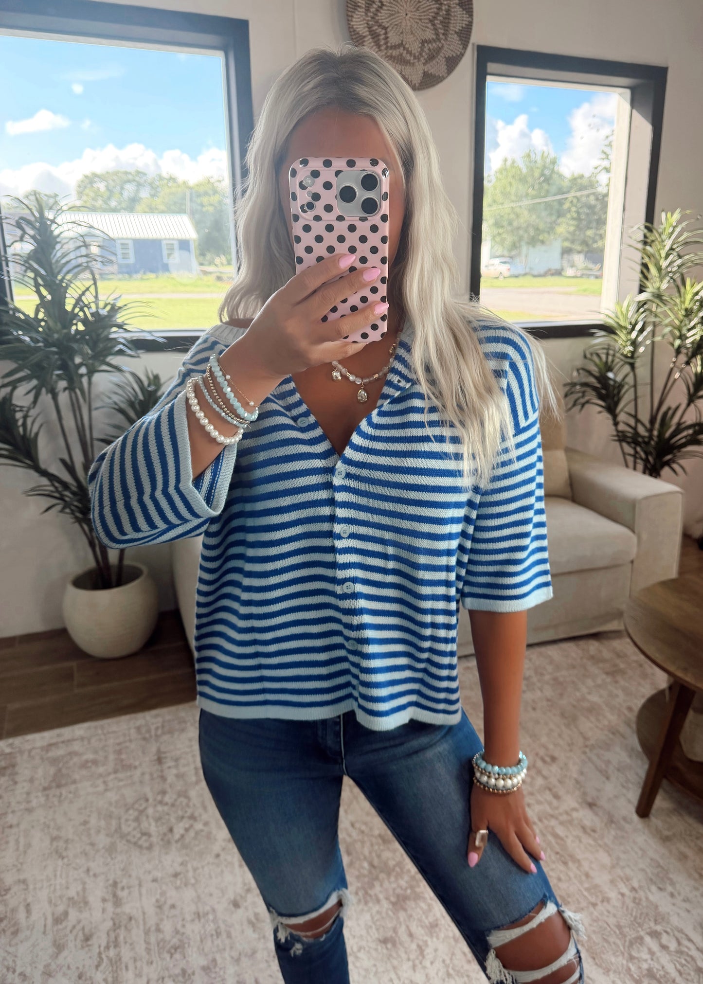 Duo Stripe Button Cardigan