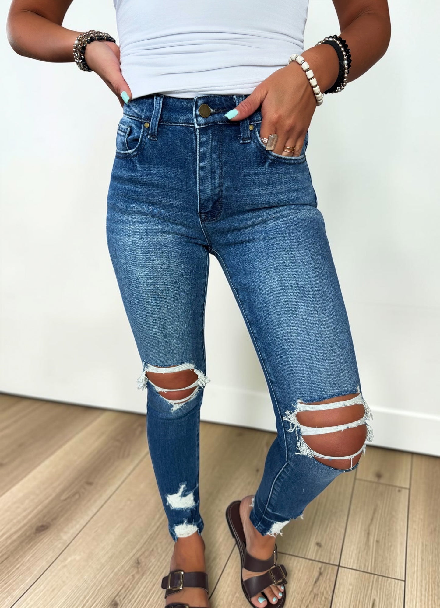 Sara Sage Distressed Skinny Jeans