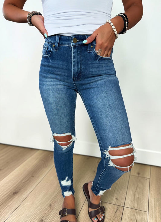 Sara Sage Distressed Skinny Jeans