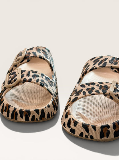 Retro Leopard Double Buckle Slippers