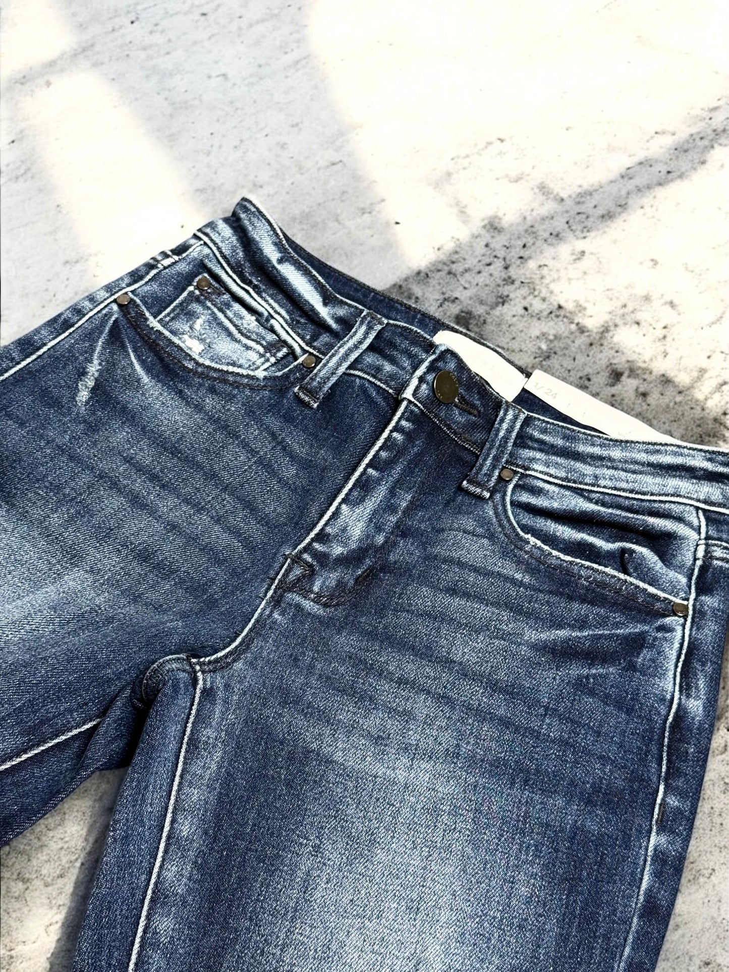 Kara Distressed Mid-Rise Flare Jeans