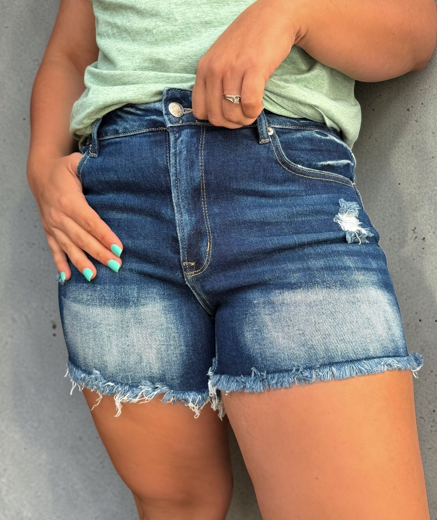 Darla Dark Wash Raw Frayed Denim Shorts