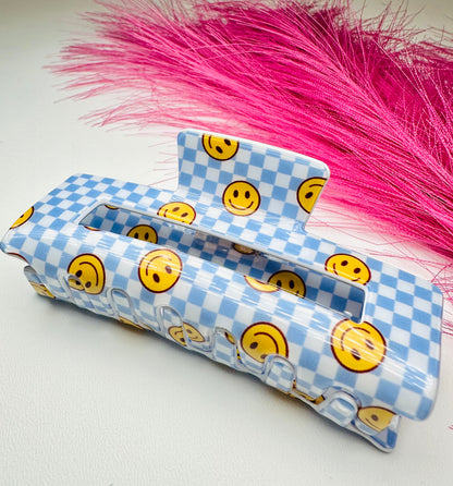 Jumbo Checkered Smiley Hair Claw Clip