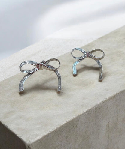 Silver Bow Stud Earrings