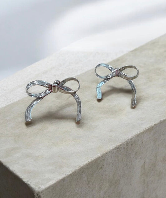 Silver Bow Stud Earrings
