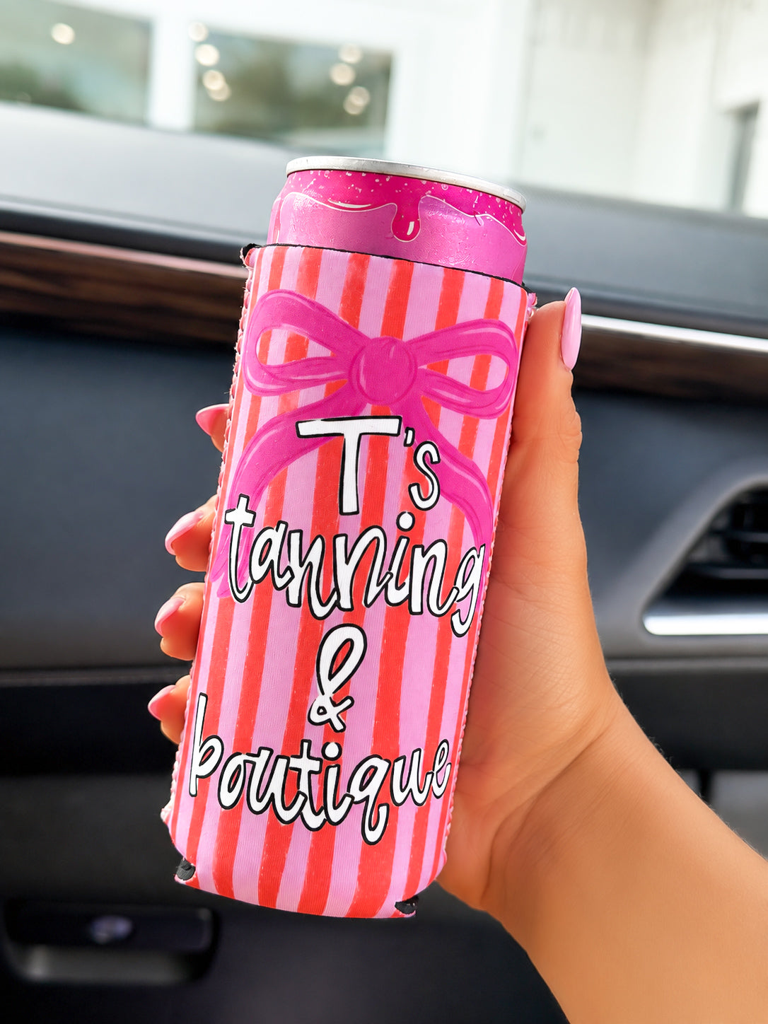 T's Tanning & Boutique Striped Can Holder