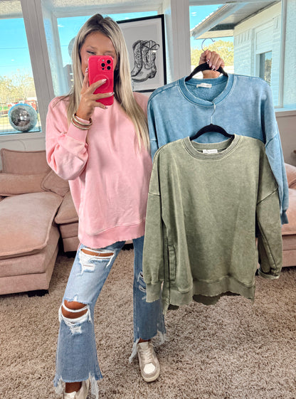 Hold Me Tight Acid Wash Crewneck Top