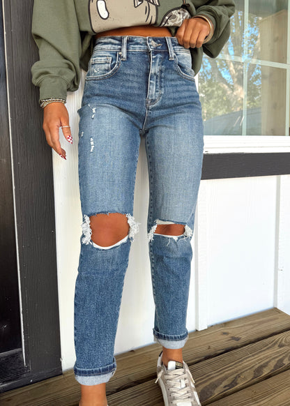 High Standards Distressed Mom Jeans