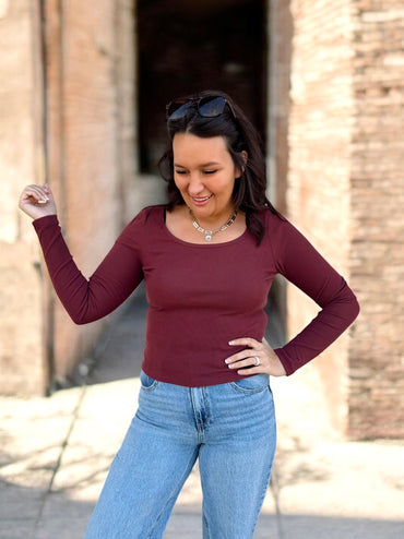 Wine & Dine Long Sleeve Ribbed Cropped Top