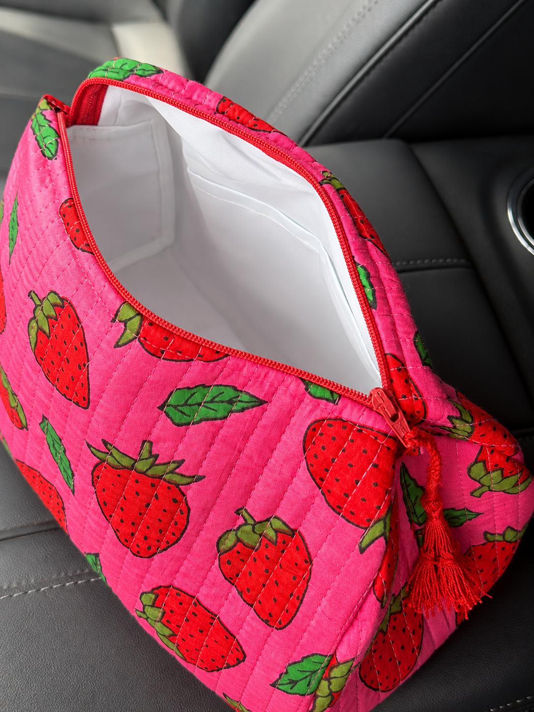Little Strawberry Quilted Makeup Bag