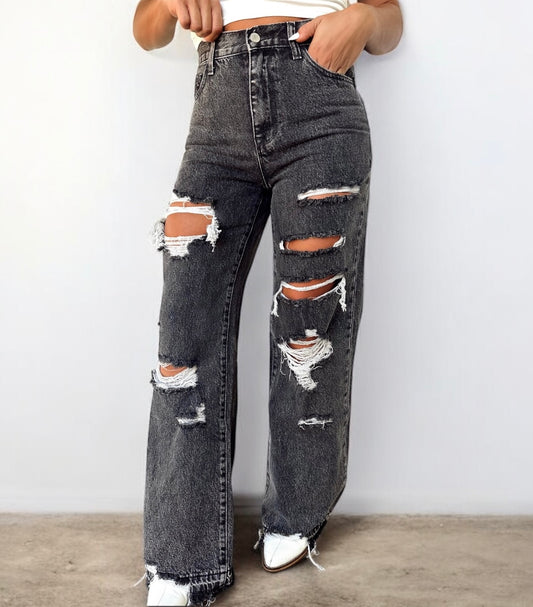 Drunken Nights Distressed Wide Leg Jeans