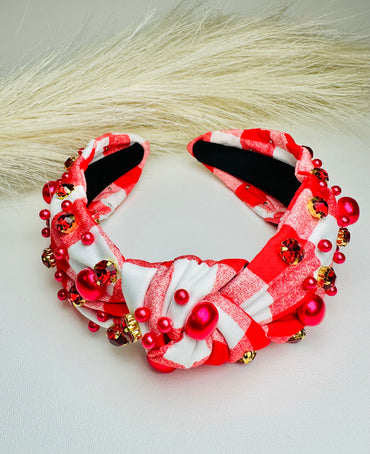 Plaid Beaded Knotted Wide Headband