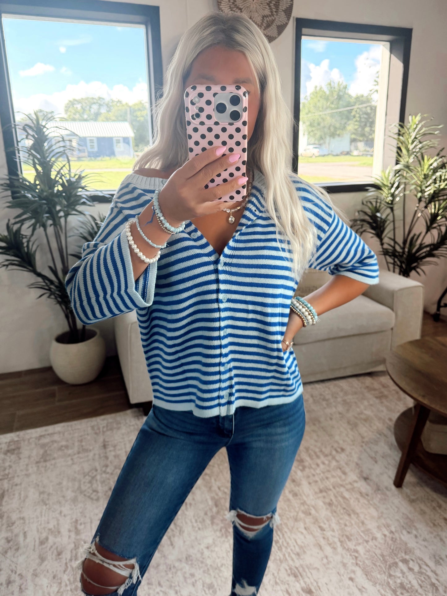 Duo Stripe Button Cardigan