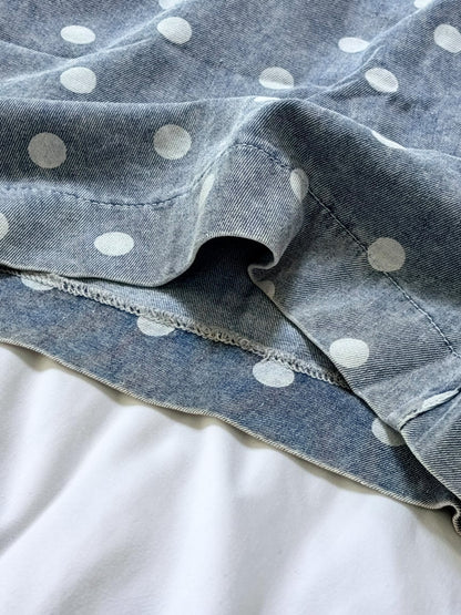 Blue Polka Dot Pleated Denim Romper