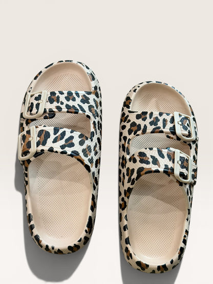 Retro Leopard Double Buckle Slippers