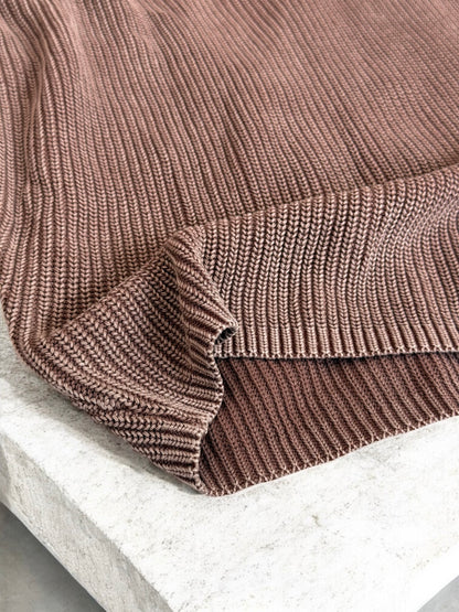 Brown Mineral Wash Knit Button Sweater top