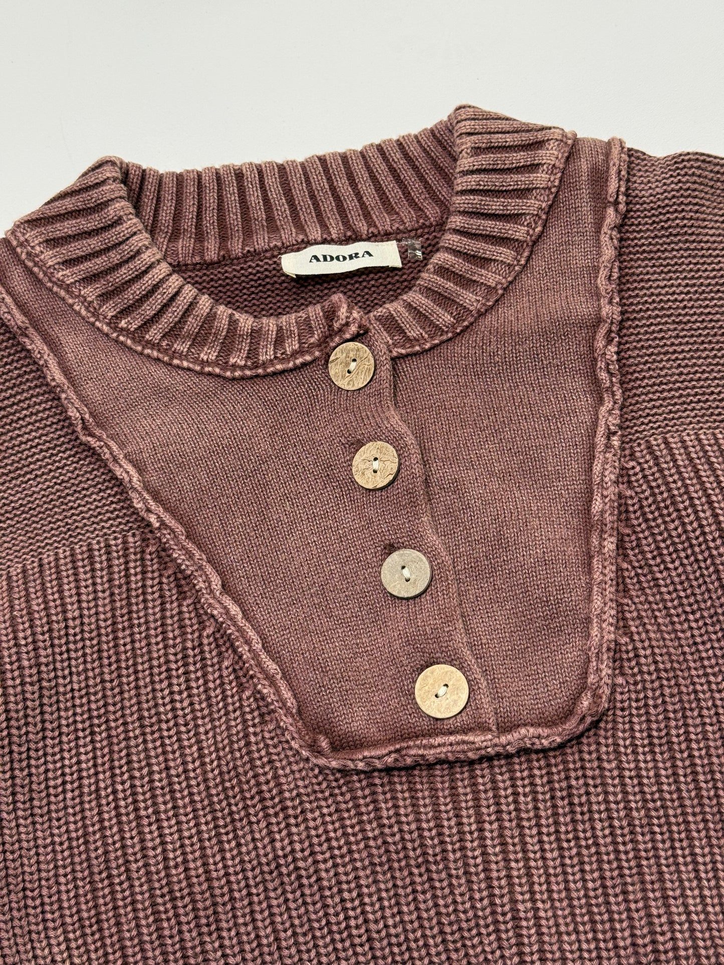 Brown Mineral Wash Knit Button Sweater