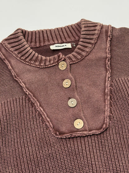Brown Mineral Wash Knit Button Sweater