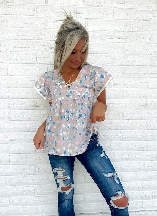 Paint The Town Ruffle Sleeve Blouse