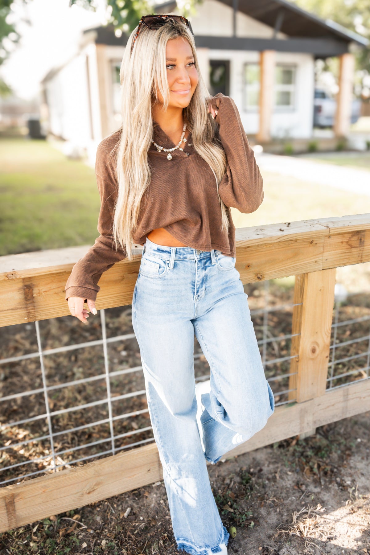 Henley Button Up Sweater Top