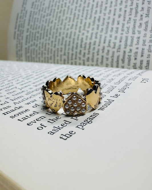Love and Pearls Heart Ring