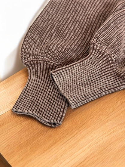 Brown Mineral Wash Knit Button Sweater top