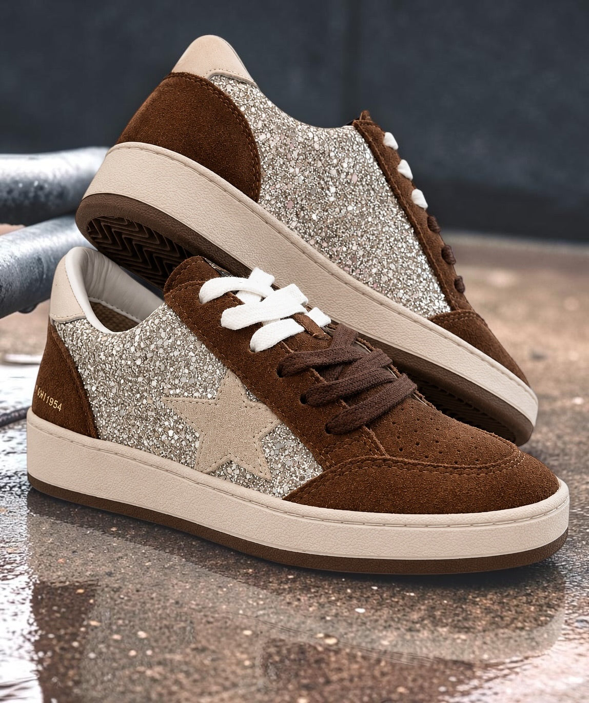 Denisse Brown Glitter Pop Low-Top Sneakers