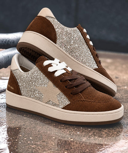 Denisse Brown Glitter Pop Low-Top Sneakers