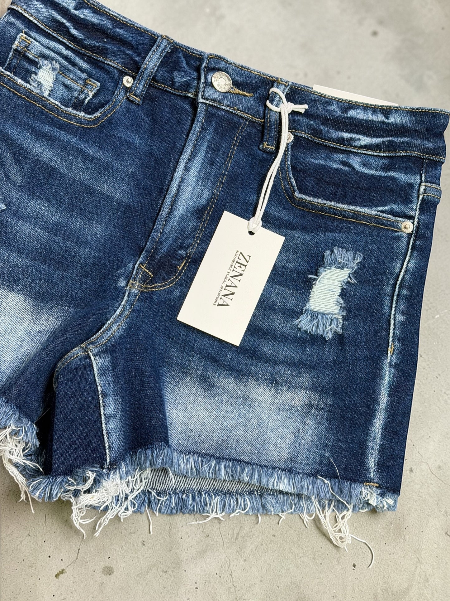 Darla Dark Wash Raw Frayed Denim Shorts