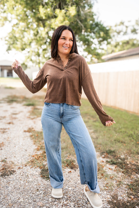 Henley Button Up Sweater Top