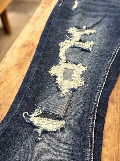 DARK WASH Route 507 Milestone Distressed Denim Flare Jeans