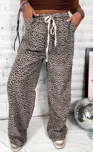 Animal Print Linen Leg Pants