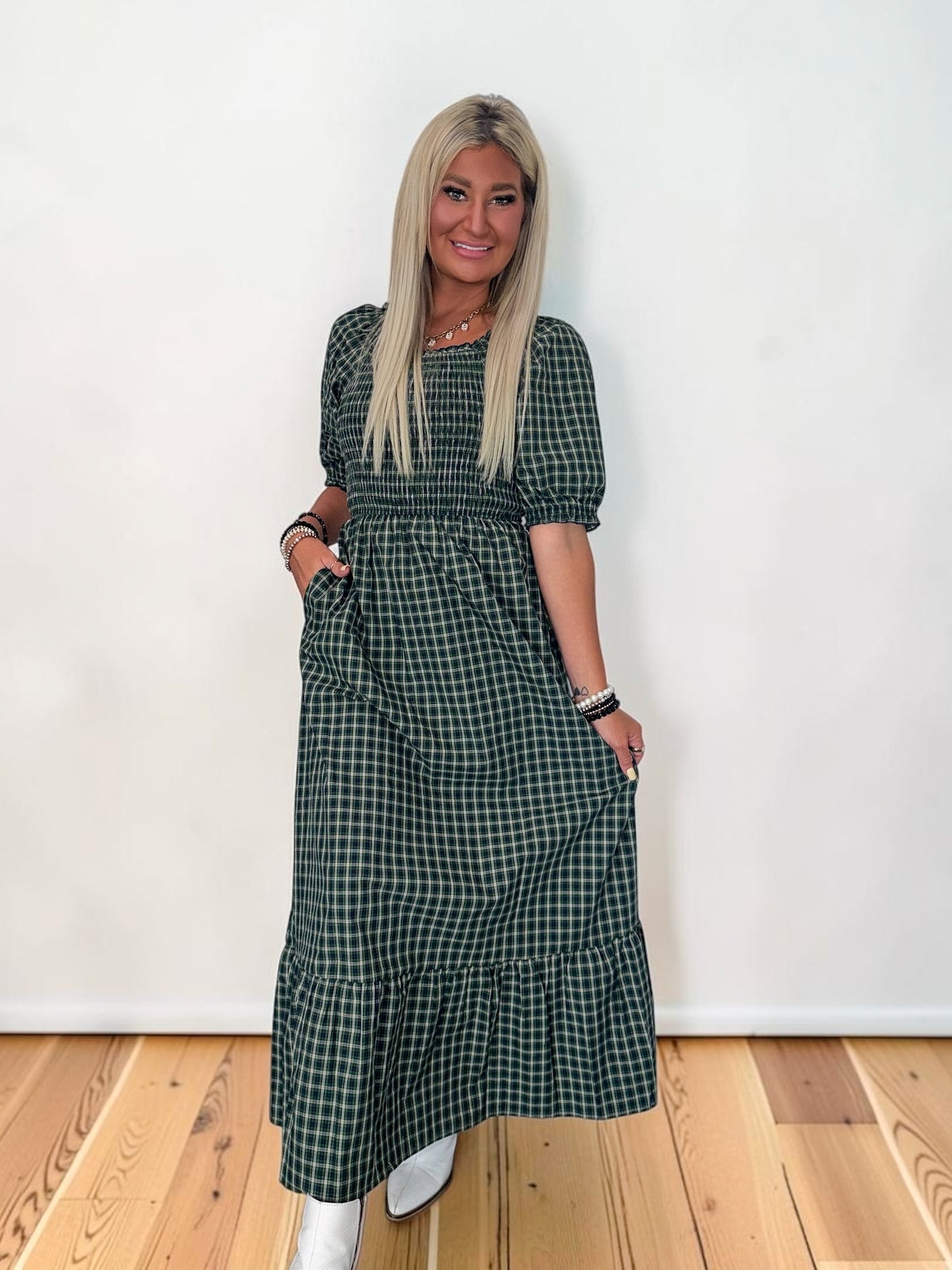 Maison Plaid Square-neck Dress