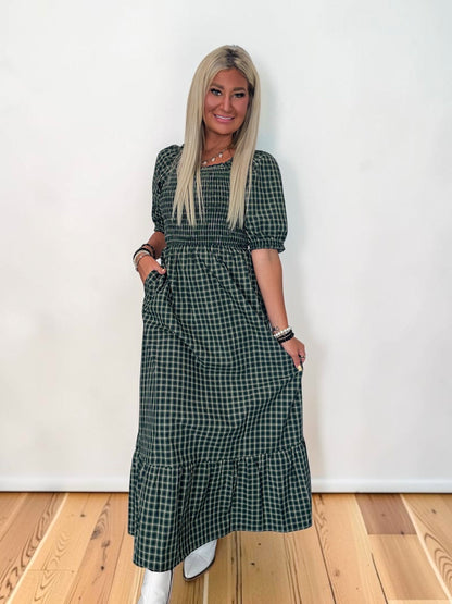 Maison Plaid Square-neck Dress