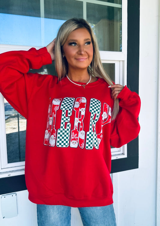Merry Santa Graphic Crewneck Top